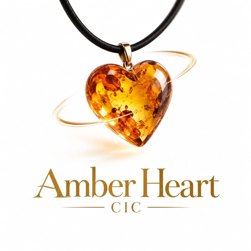 Amber Heart CIC logo: an amber heart pendant on a black cord with a fine gold orbit, above the Amber Heart CIC wordmark